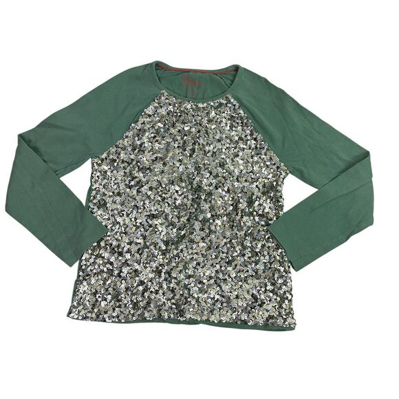 Boden Raglan Long Sleeve Sequin T-Shirt size 9-10 Sage Green - Picture 1 of 6